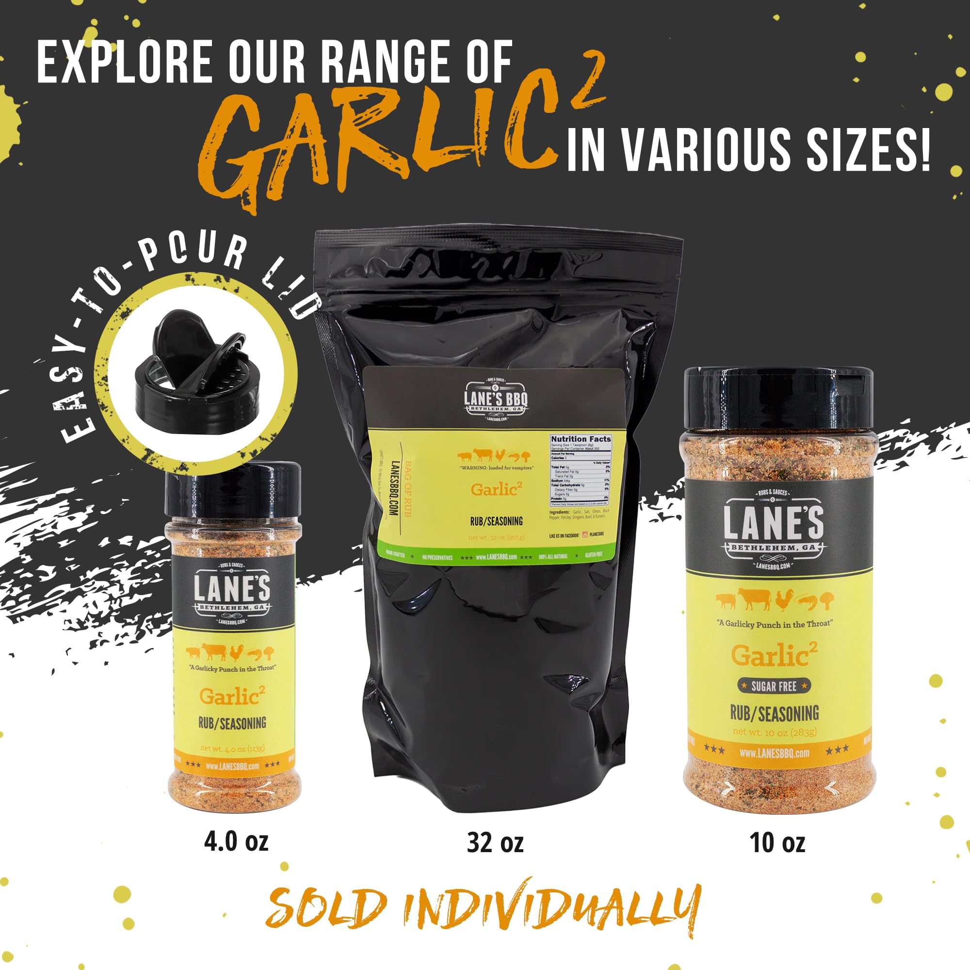 Lane's Garlic² Seasoning Blend, 4 Oz, Garlic and Herb Seasoning with Salt, Onion, Black Pepper, & Turmeric. All Purpose Dry Rub for Cooking Beef