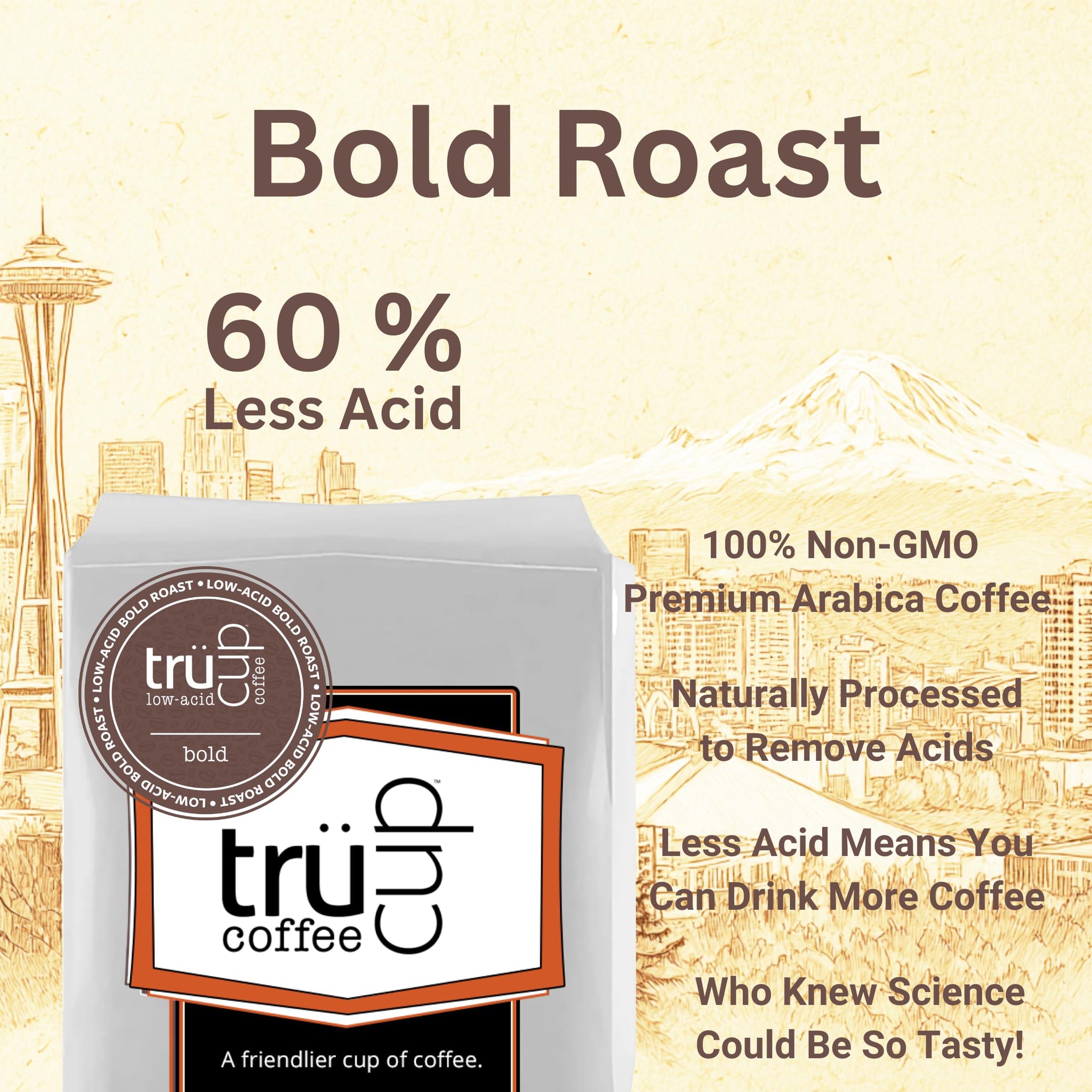 trücup Low Acid Coffee, Ground Coffee Dark Roas - Coarse Ground 12 Oz, Natural Water&Steam Process 60% Less Acid, Stomach-Friendly Rich in