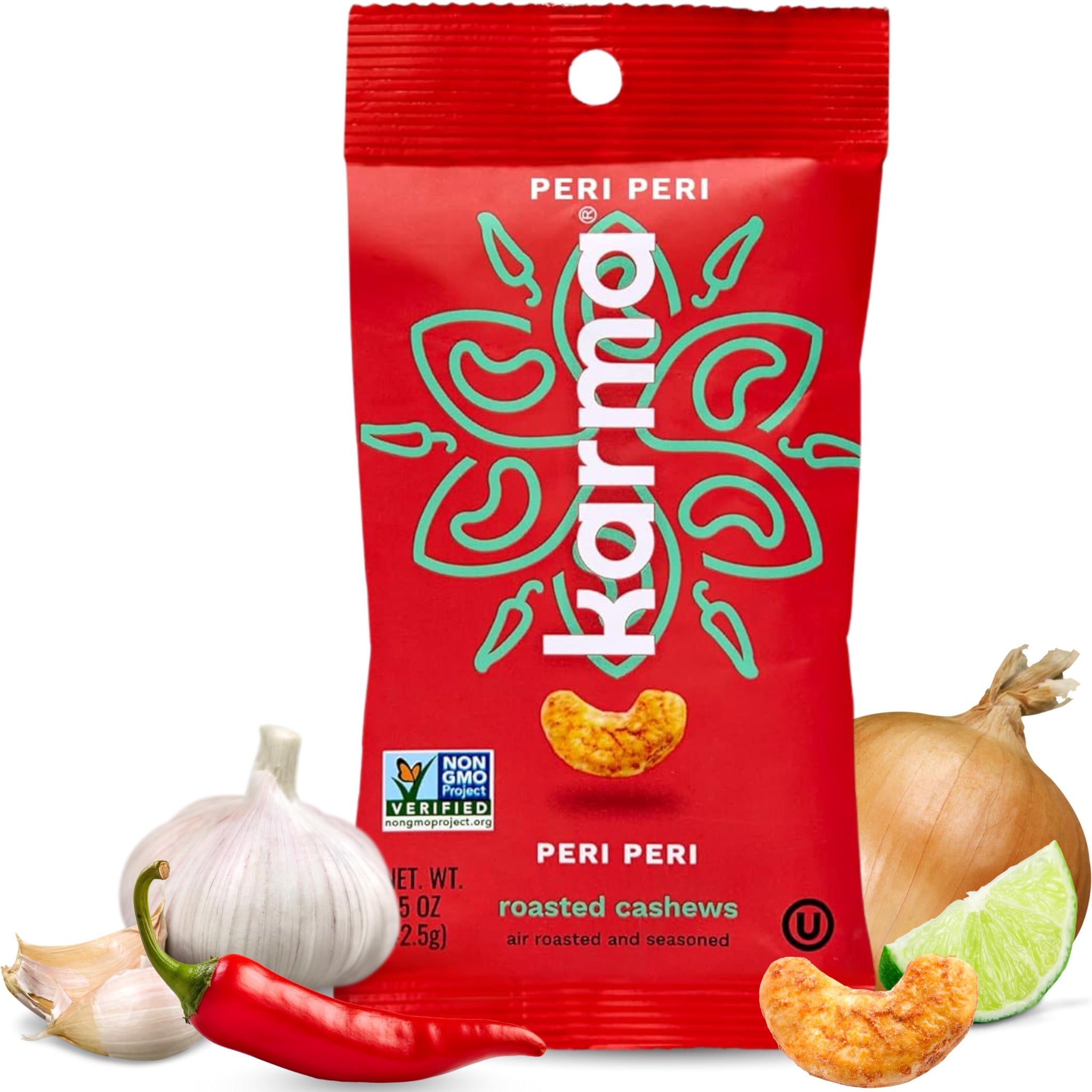 Karma Nuts Peri Peri Chili Spiced Cashews | 1.5 oz - 12 Pack | Whole Cashews | Air Roasted, No Oil | Natural, Minimally Processed | Non-GMO
