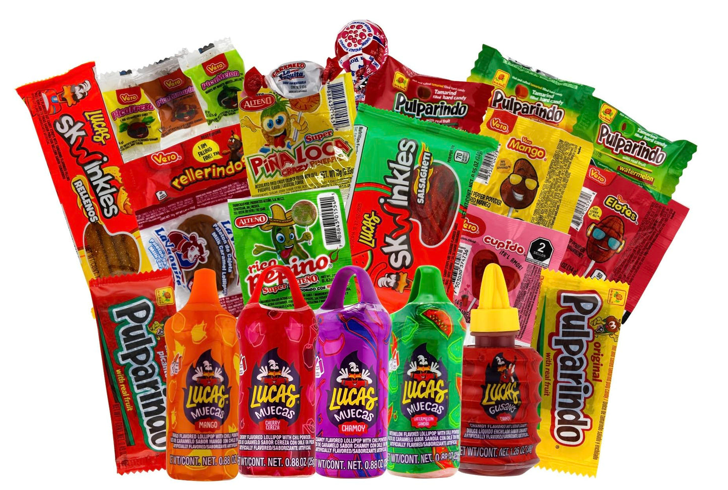 Lucas & Mexican Candy Combo Mix (50 Count), Variety of Sour, Sweet, Spicy, Include Lucas Baby Powder, Muecas, Skwinkles, Gusano, Vero, and More