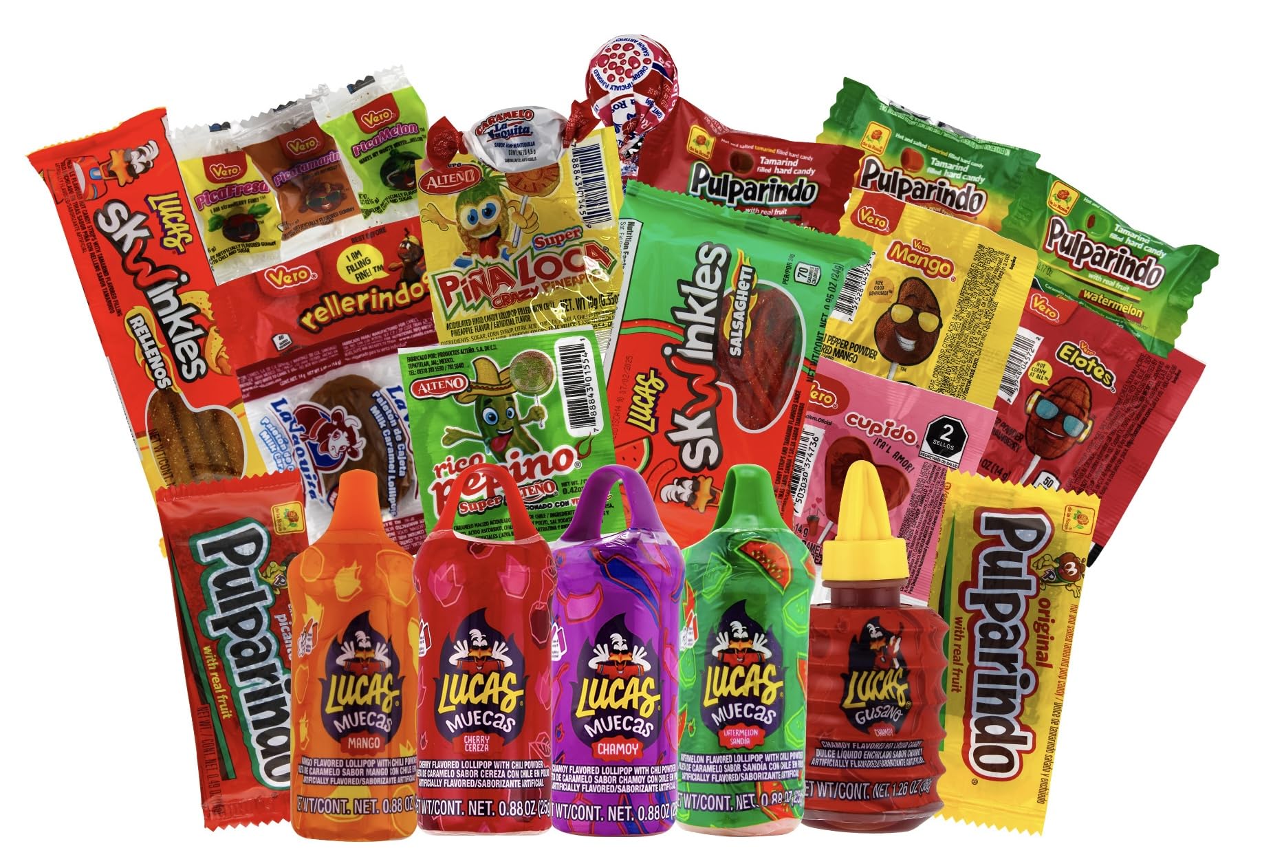 Lucas & Mexican Candy Combo Mix (50 Count), Variety of Sour, Sweet, Spicy, Include Lucas Baby Powder, Muecas, Skwinkles, Gusano, Vero, and More