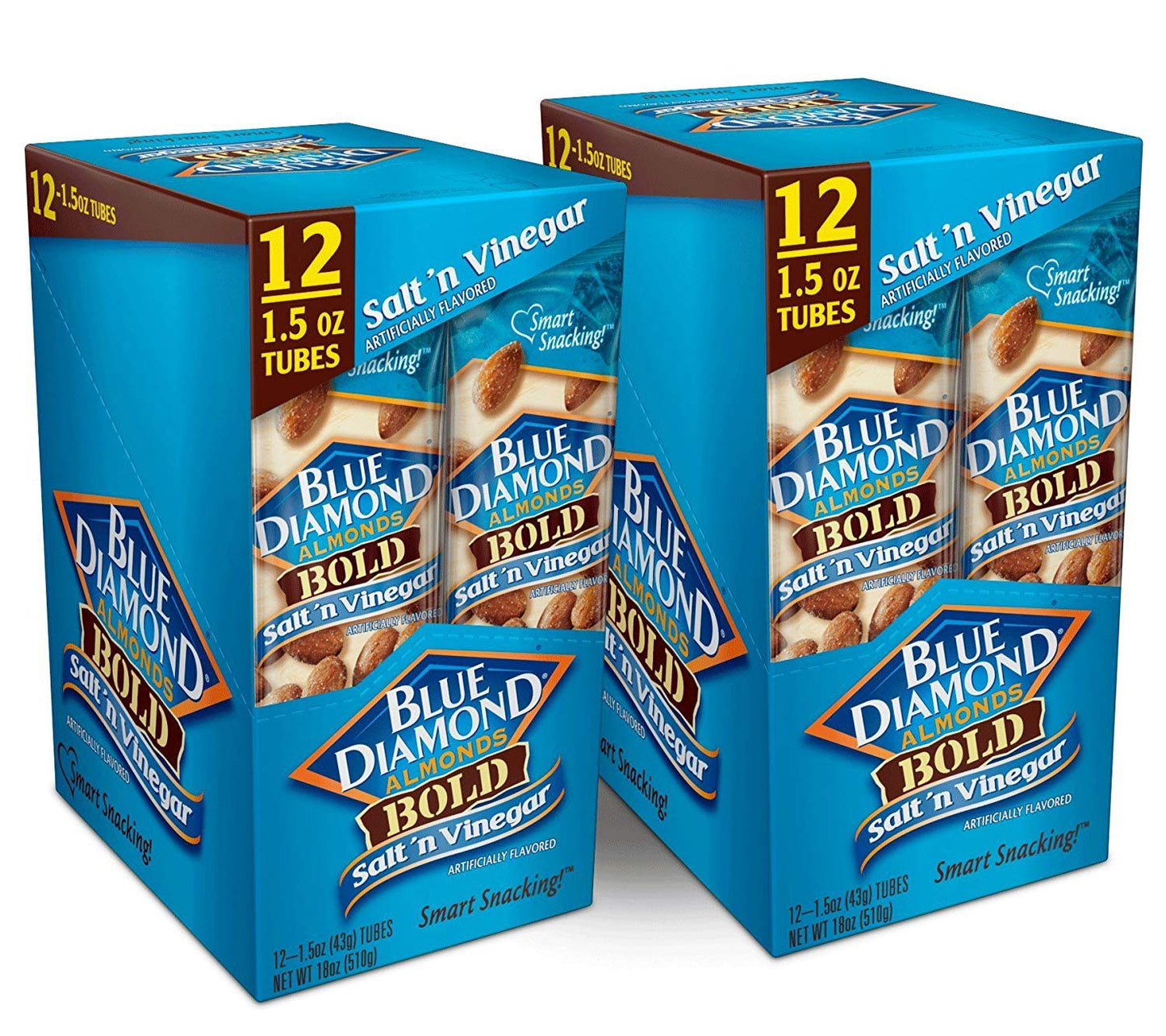Blue Diamond Almonds Salt N' Vinegar Flavored Snack Nuts, Single Serve Bags (1.5 oz, 2 Packs of 12)