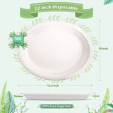 Azegech 100Pack Disposable Paper Plates, 12.5 Inch Oval, Eco-Friendly, Compostable, White Dinner Plates for Party, Picnic
