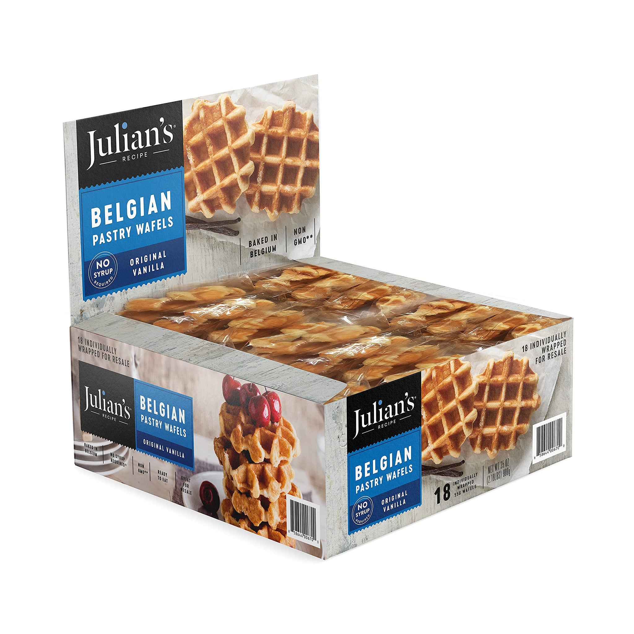 Julian's Recipe Original Vanilla Pastry Wafels, 18/1.94 oz - Made in Belgium
