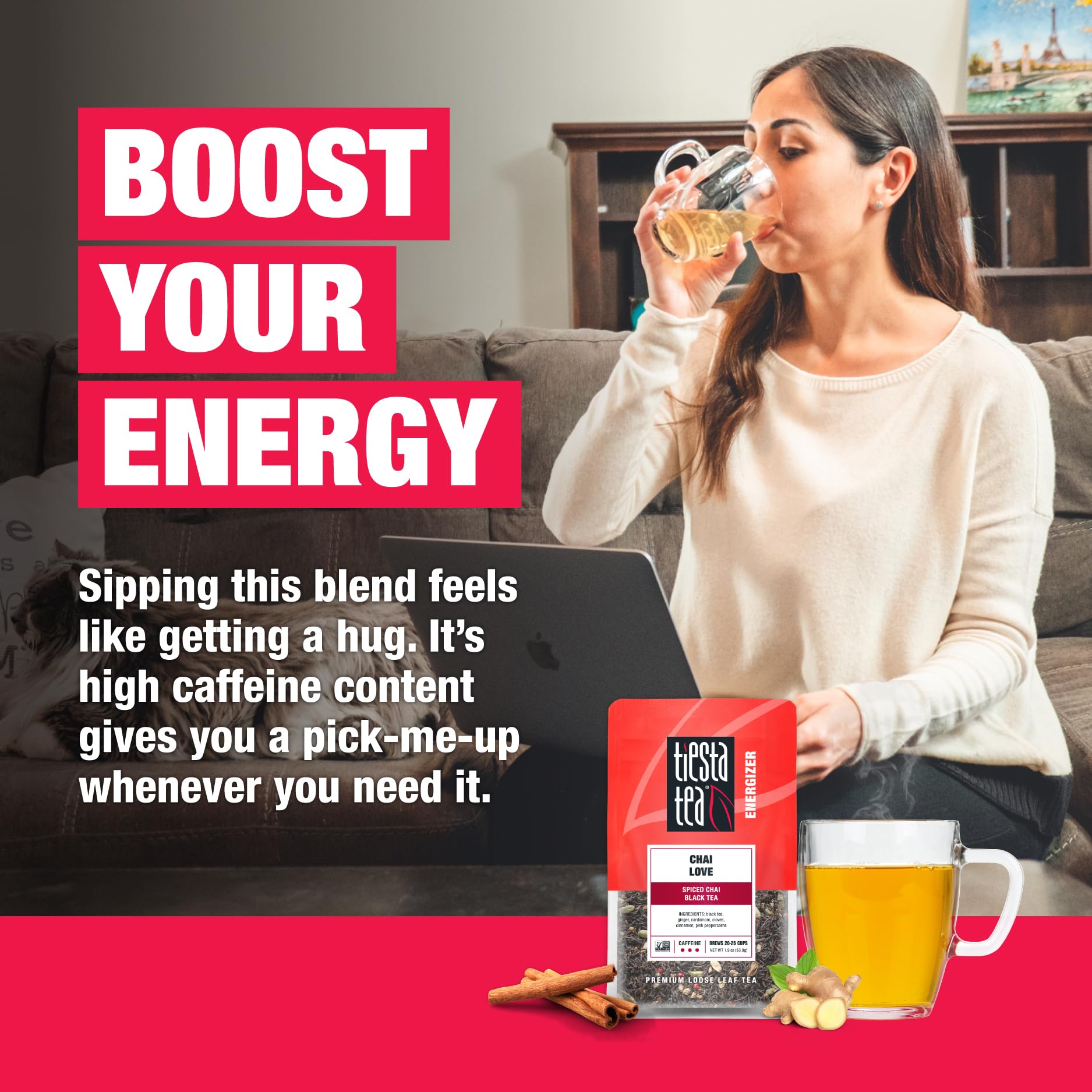 Tiesta Tea - Chai Love | Loose Leaf | Spiced Chai Black Tea | Premium Blend | High Caffeinated Black | Make Hot or Iced Brews Up to 25 Cups | 1.9