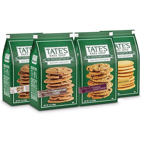 Tate's Bake Shop Cookies Variety Pack, Oatmeal Raisin Cookies, Chocolate Chip Cookies, Lemon Cookies & Chocolate Chip Walnut Cookies, 4 - 7 oz Bags