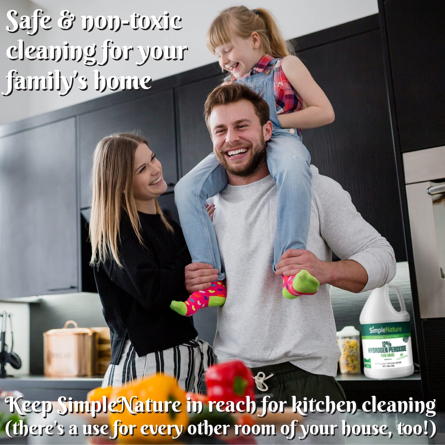 SimpleNature 12% Food Grade Hydrogen Peroxide Solution - 1 Gallon - Natural Multipurpose Cleaner - Made in USA - Ideal for Commercial, Residential