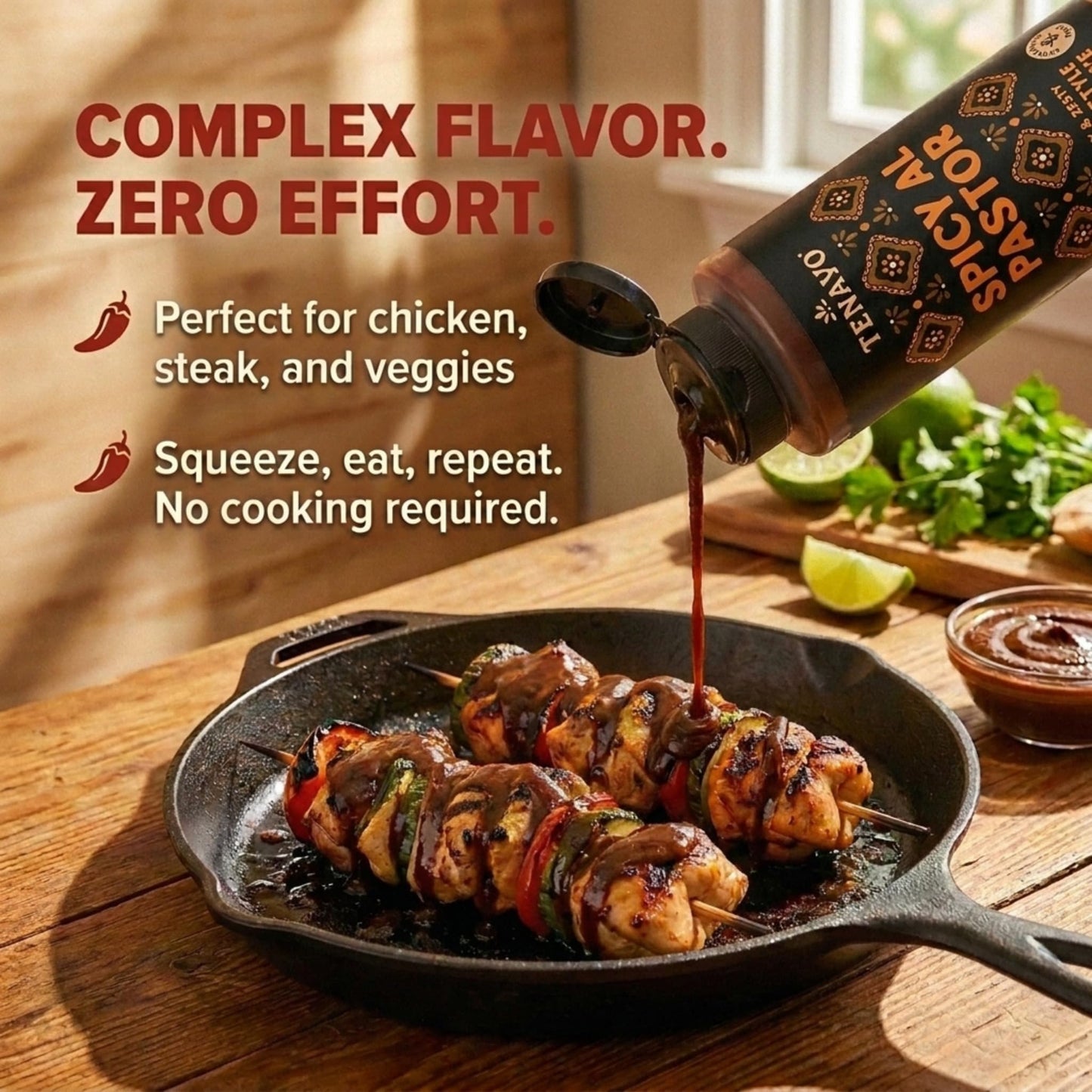 Tenayo Spicy Al Pastor BBQ Sauce, 2-Pack (14.5 oz Bottles) - Mexican Style Barbecue Sauce with Pineapple, Achiote & Chile Peppers - 4g of Sugar