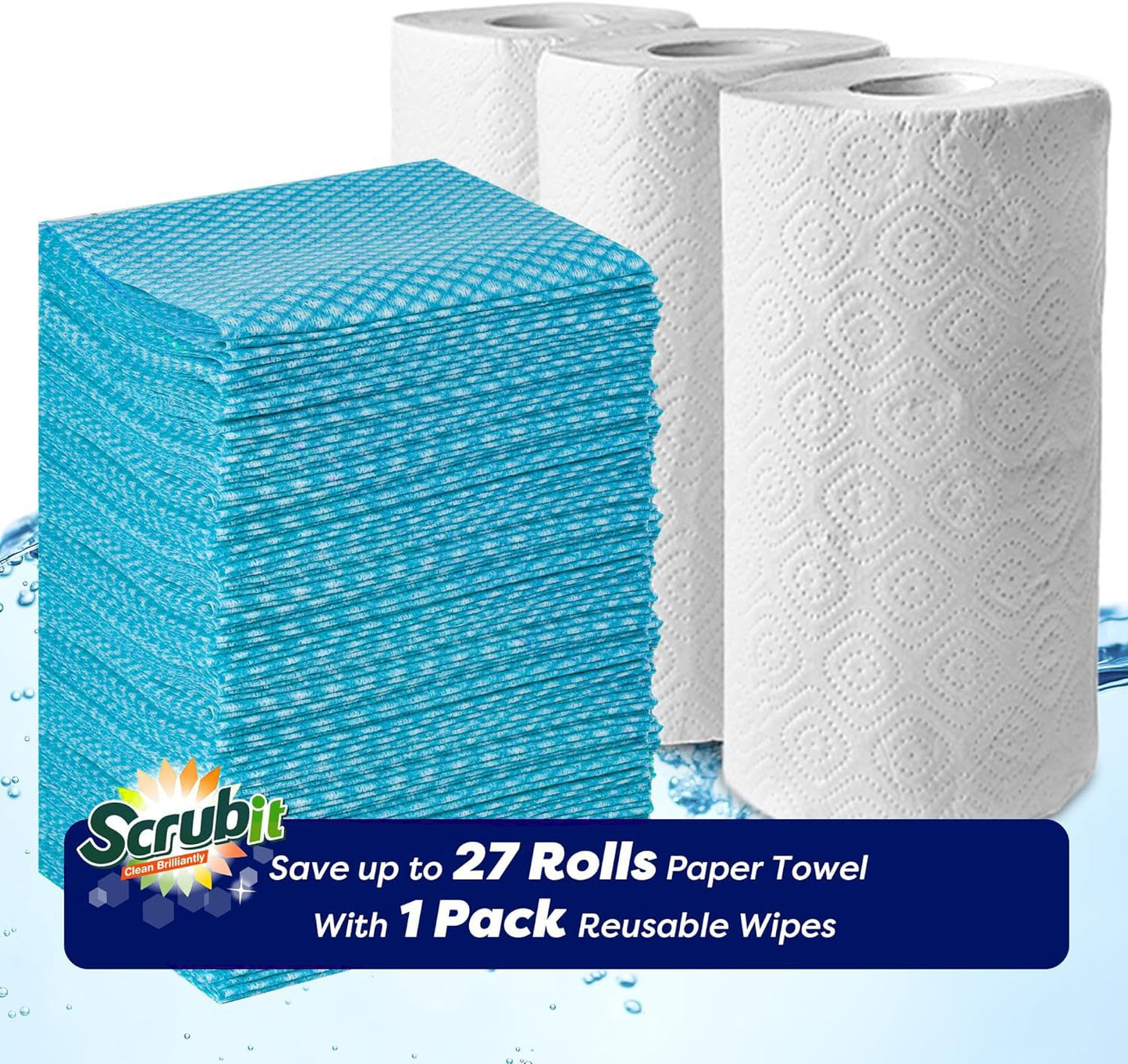 SCRUBIT Reusable Cleaning Wipes, Handy Wipes for Kitchen and Office - Dish Cloths for Washing Dishes - Multi Purpose Disposable Cleaning Towels (12 x