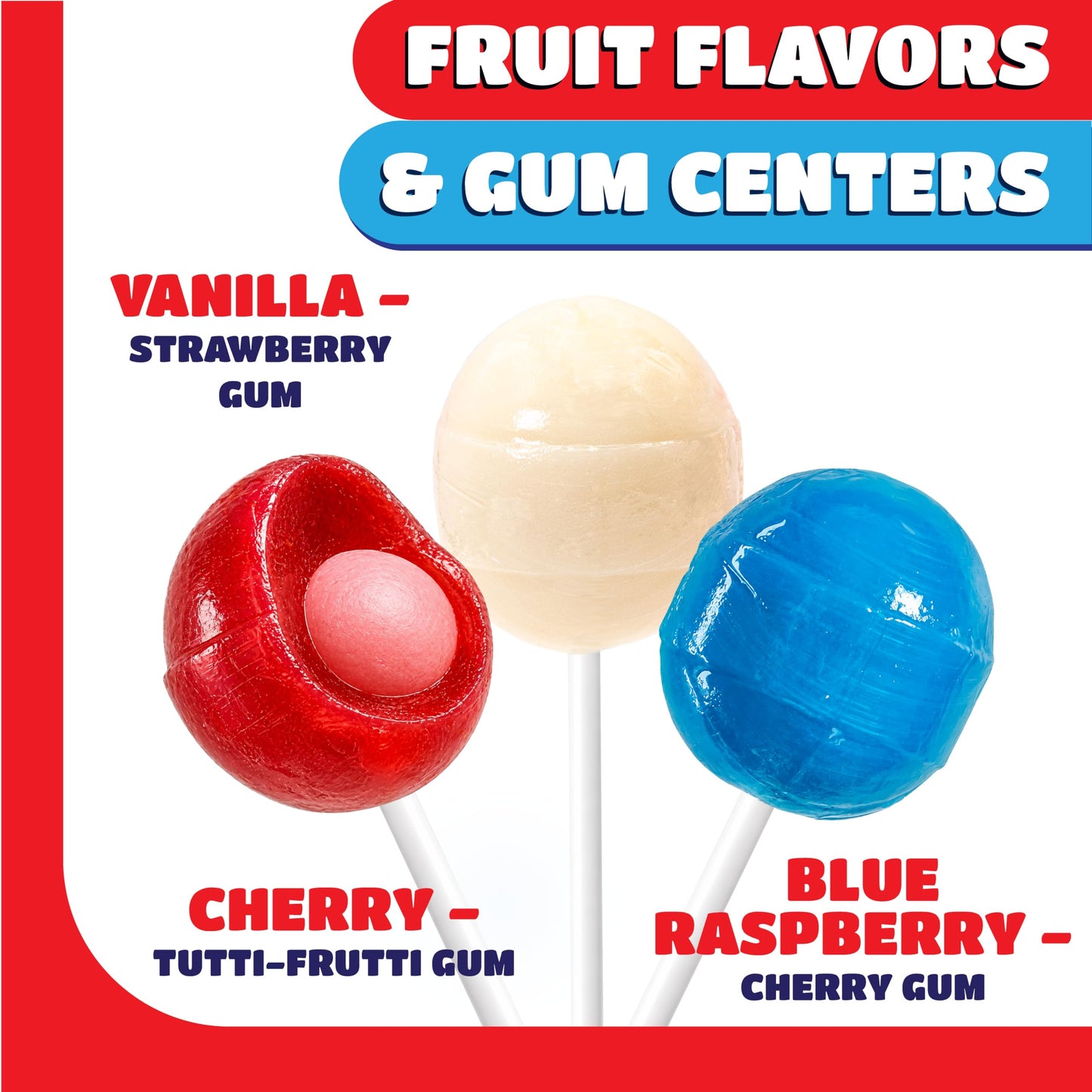 Patriotic Candy - 2 Pound Bulk Pack (35 Count) - Fourth of July Lollipops - Red White Blue Candy - Individually Wrapped - Cherry, Vanilla, Blue