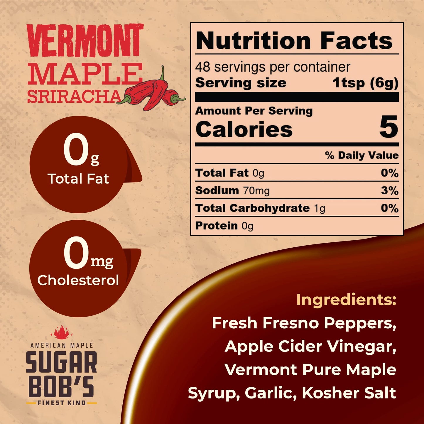 Sugar Bob’s Finest Kind - Vermont Maple Sriracha, Original Sweet and Spicy Hot Sauce, Net Wt. 9.6 oz. (Pack of 3)