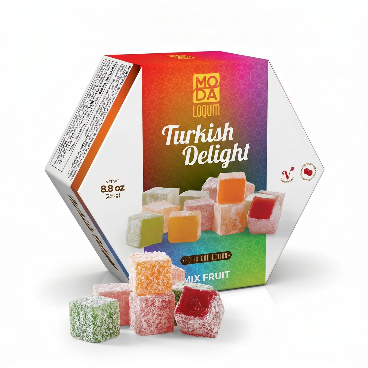 Turkish Delight Candy (Lokum) - Gourmet Chewy Candy, Premium Gift Box - Honeycomb Packaging, 7.05 oz (200g), Middle Eastern Sweets (Mixed-Fruit)