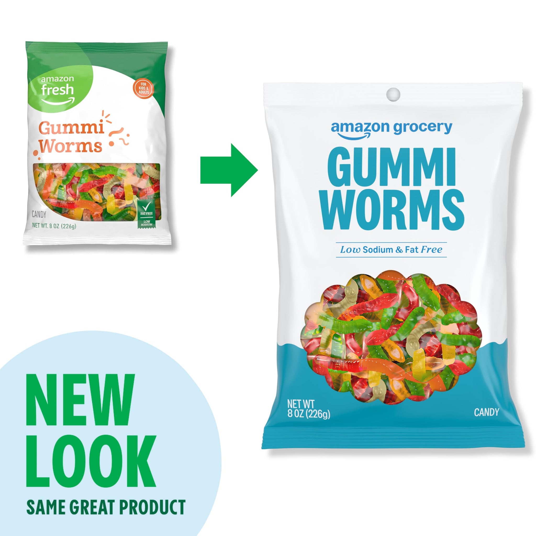 Amazon Grocery, Gummi Worms Candy, 8 Oz