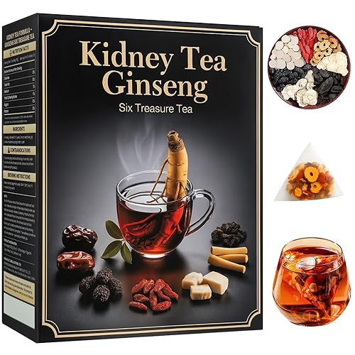 Ginseng Six Treasure Tea - Kidney Tea Formula for Men & Women, Traditional Organic Herbal Ginseng Tea Bags with 7 Natural Ingredients, Premium Gift