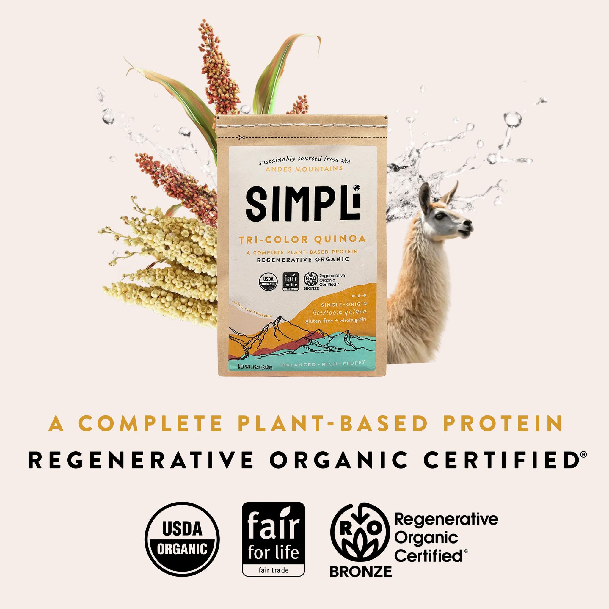 SIMPLi Regenerative Organic Certified Tri-Color Quinoa, Ancient Grain, Complete Plant-Based Protein, Naturally Gluten-Free, Organic Quinoa, 12 oz