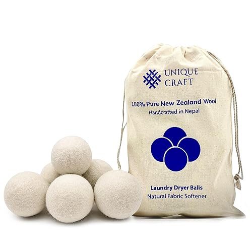 Unique Craft Wool Dryer Balls for Fewer Wrinkles - Reusable Dryer Wool Balls for Saves Drying Time, Chemical-Free Premium New Zealand Fabric Softener