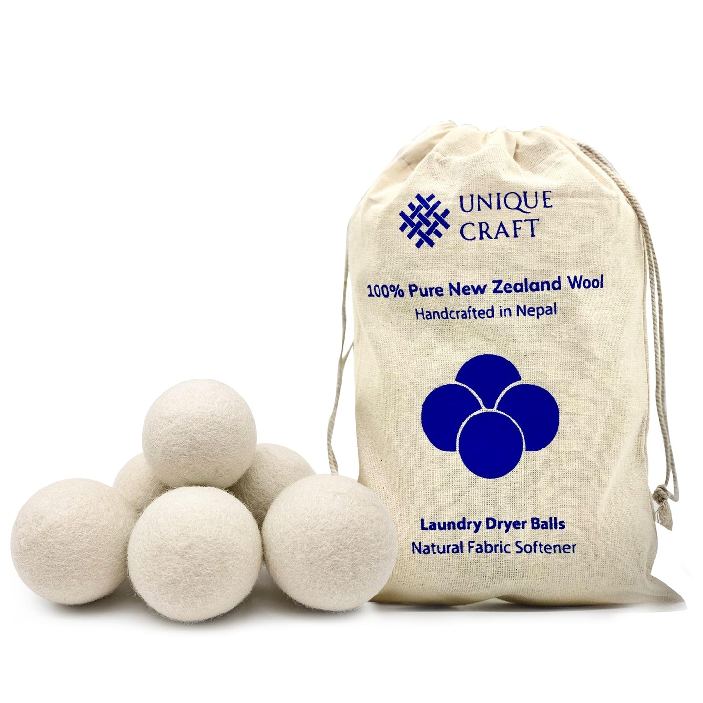 Unique Craft Wool Dryer Balls for Fewer Wrinkles - Reusable Dryer Wool Balls for Saves Drying Time, Chemical-Free Premium New Zealand Fabric Softener