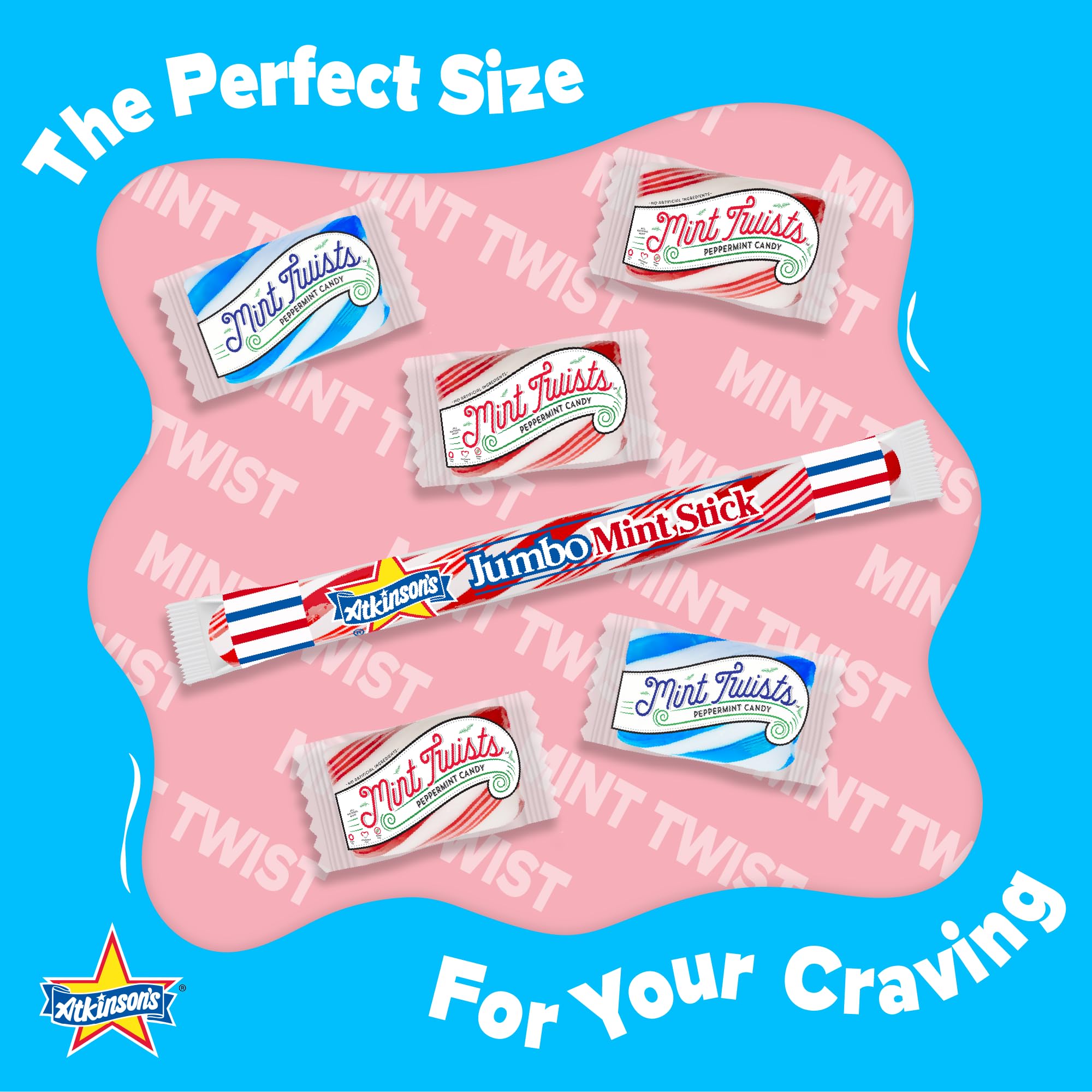 Atkinson's Natural Mint Twists - Peppermint Red & White Candy - Gluten Free, Kosher, Vegan - 2 lb. Laydown Bag