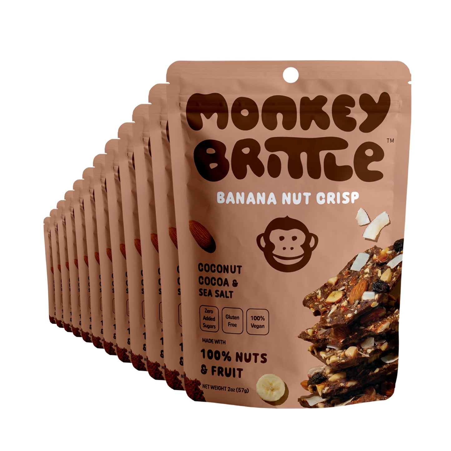 Monkey Brittle Healthy Snacks, Crispy Plant-Based Treats for Kids & Adults, Vegan & Gluten-Free, All-Natural Snack for School, Sports, Camping
