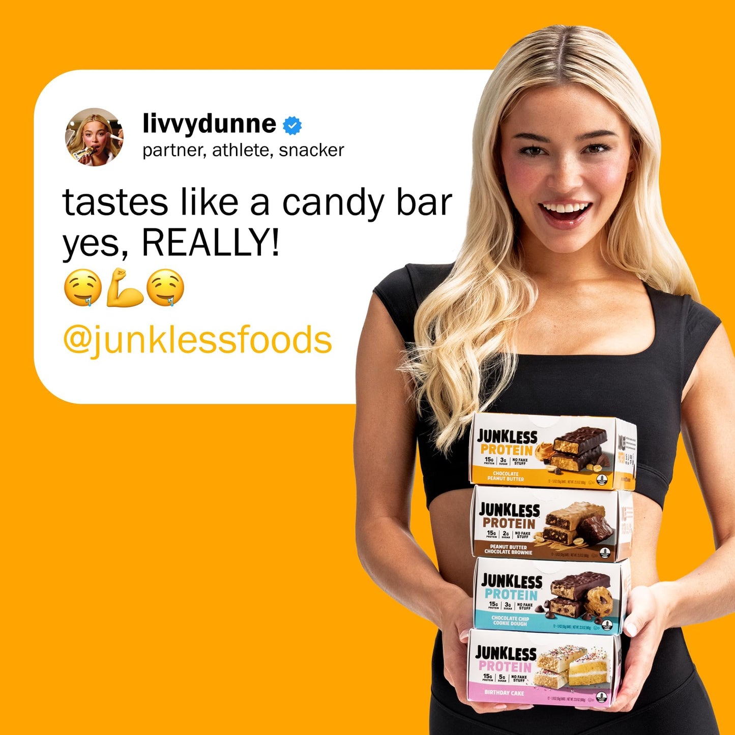 JUNKLESS Protein Bars Variety Pack | Chocolate Peanut Butter, PB Chocolate Brownie, Birthday Cake & Choc Chip Cookie Dough | 15g Protein, No Added