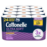 Cottonelle Ultra Soft Toilet Paper with Cushiony CleaningRipples Texture, Strong Bath Tissue, 24 Family Mega Rolls = 108 Regular Rolls (4 Packs of 6)