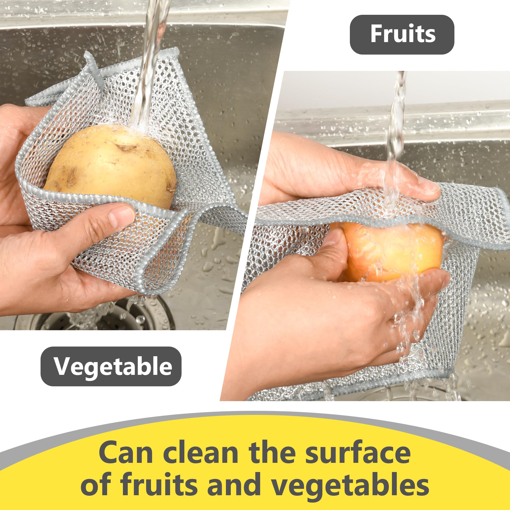 Liyuelome Double-Layer Multipurpose Wire Dishwashing Rag, Non Scratch Wire Dishcloth, Silver Wire Mesh Cleaning Cloths, Steel Wire Dishcloths, Kitchen