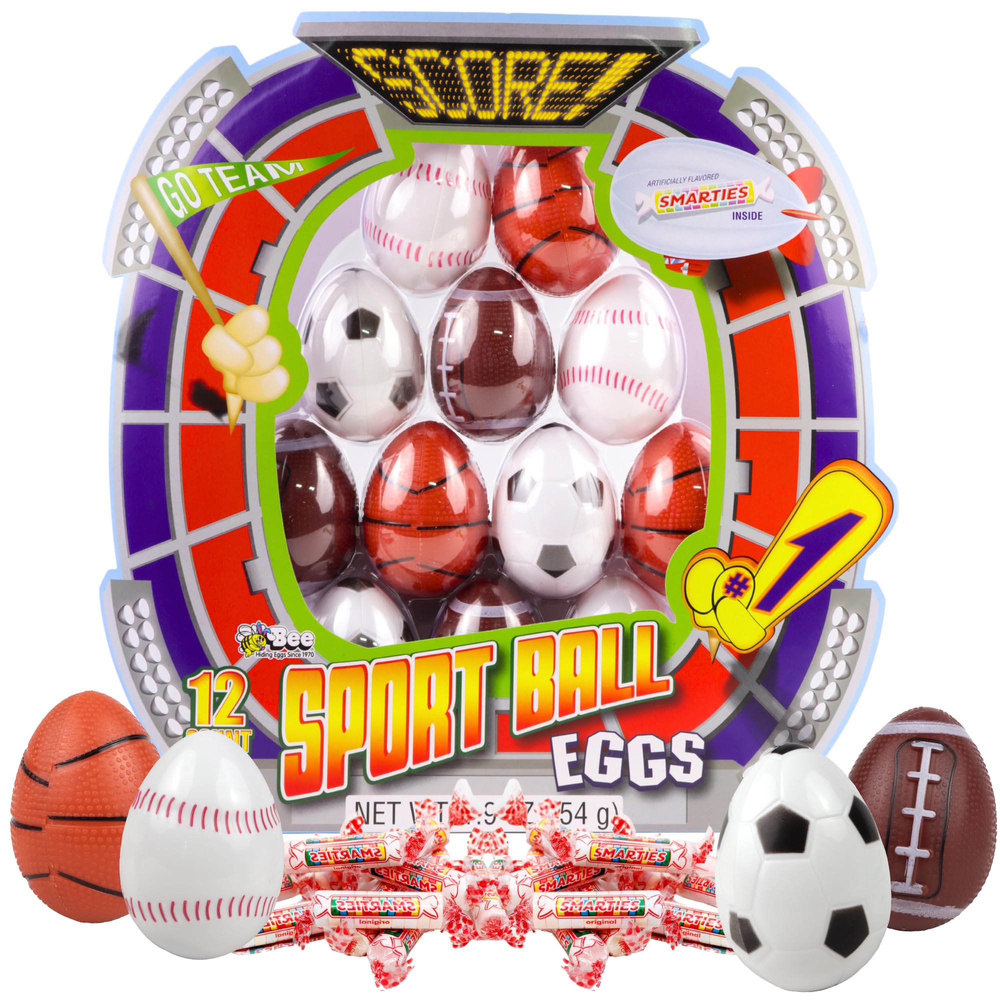 Candy Filled Easter Eggs, Sports Themed for Hunts and Baskets, 12 Pieces