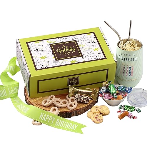 Broadway Basketeers Birthday Gift Box with 16 oz Mug - Gourmet Sweets & Chocolate Gift Box with Assorted Cookies & Candy Treats - Birthday Gift