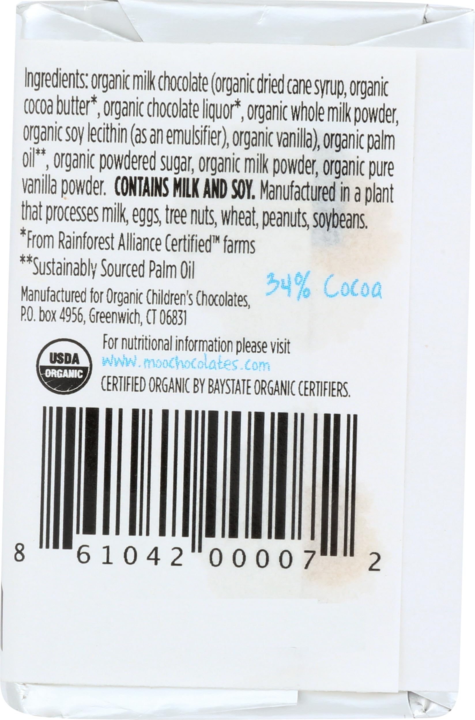 Moo Chocolate, Organic Bar Milk Chocolate Creamy Filling Mini, 0.7 Ounce