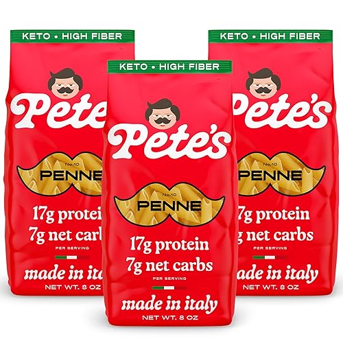 Low Carb, Protein Pasta | Penne with 17g Protein, 7g Carbs | Healthy, Keto Pasta Made in Italy | 3-Pack, 8oz - Pete’s Pasta