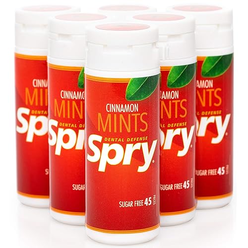 Spry Xylitol Cinnamon Mints Sugar Free Candy - Promote Oral Health, Increase Saliva Production, Stop Bad Breath, Non-GMO, Gluten-Free, 45 Count (Pack