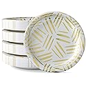 Party Solids Gold Motif Paper Plates Disposable Heavy Duty 10 Inch White and Gold Paper Plates for Party 96 Pcs Heavy Duty 350 GSM, Birthday Supplies