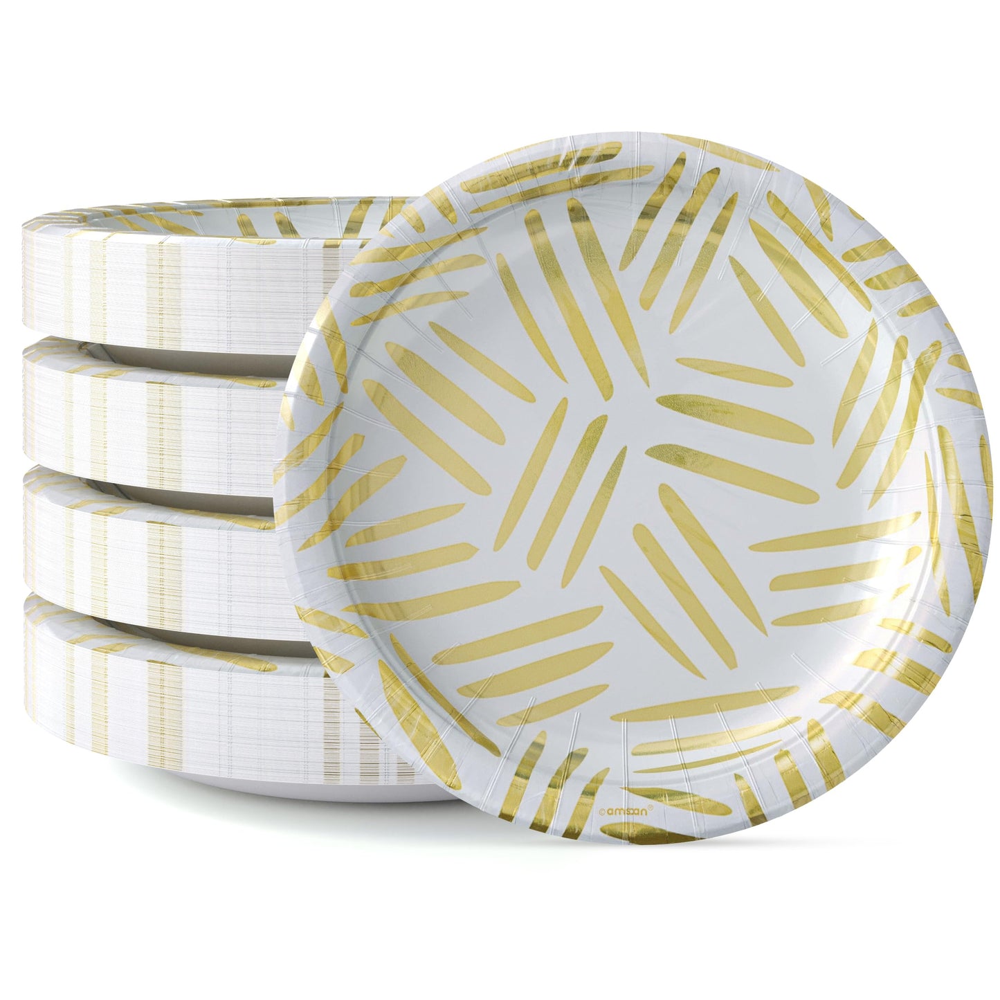 Party Solids Gold Motif Paper Plates Disposable Heavy Duty 10 Inch White and Gold Paper Plates for Party 96 Pcs Heavy Duty 350 GSM, Birthday Supplies