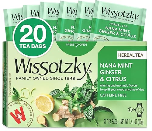 Wissotzky Nana Mint Ginger & Citrus Herbal Tea, 20 Tea Bags | Zesty Blend | Caffeine Free Tea | Digestive Support