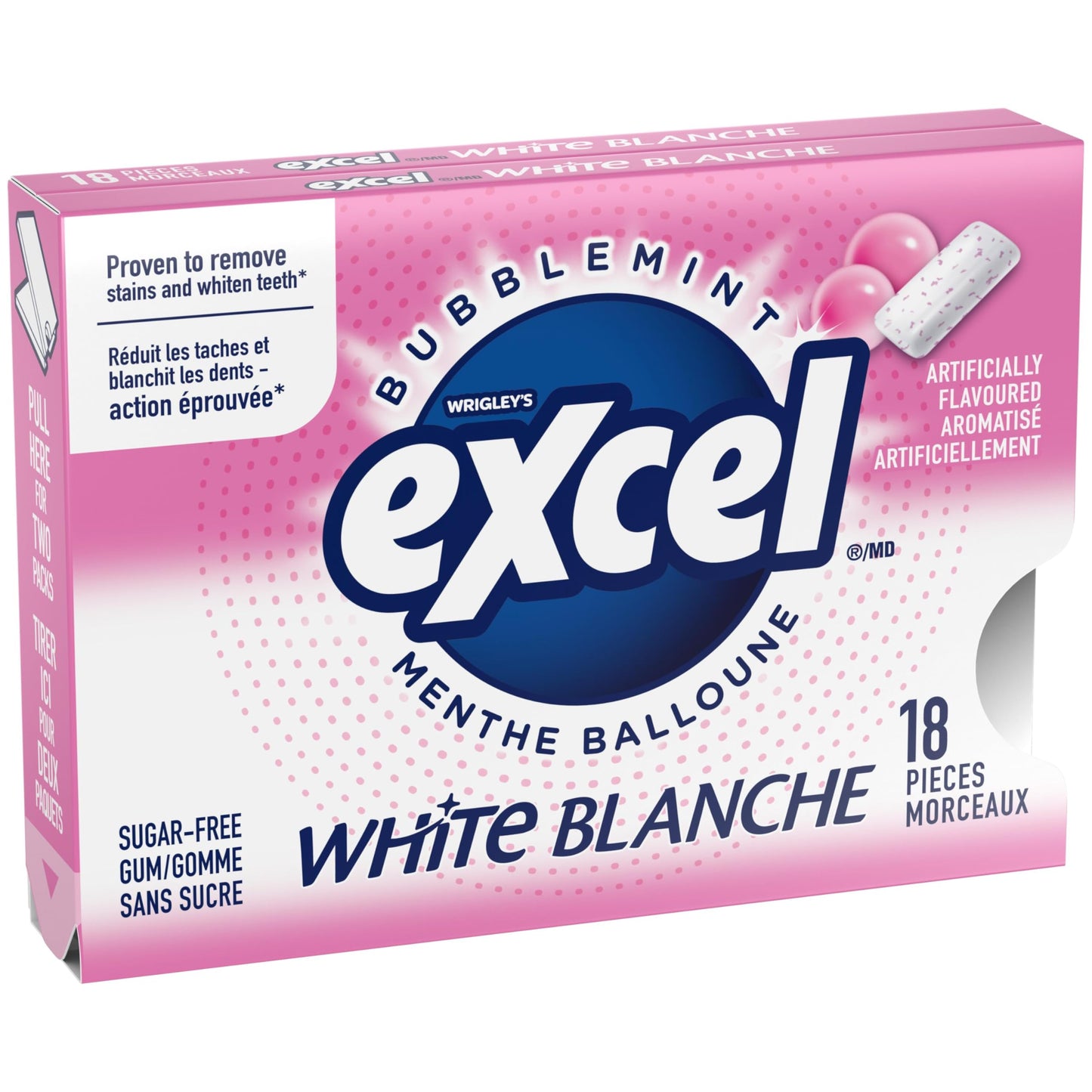 Excel White Bubblemint, Teeth Whitening, Sugar Free Chewing Gum, Multipack, 3 Packs, 18 Pellets Per Pack, Multi