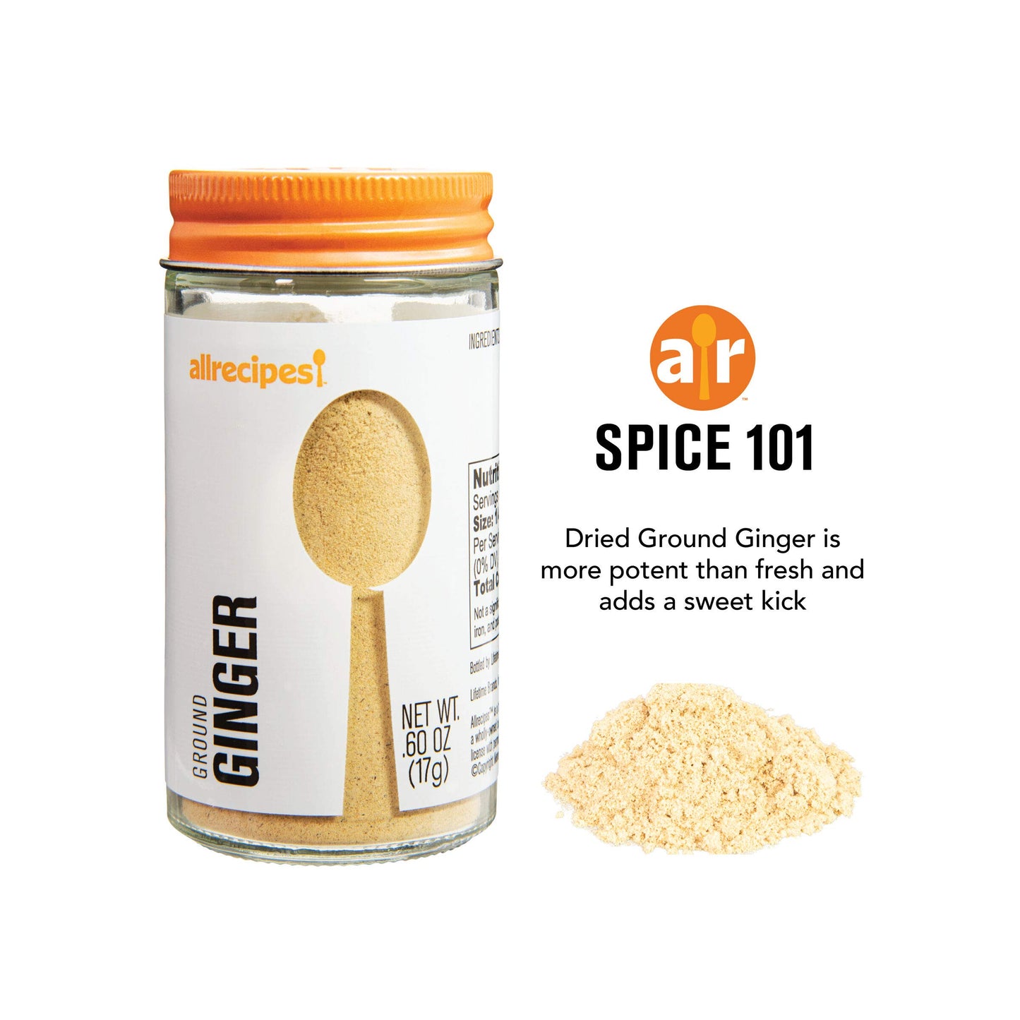 Allrecipes Taste of Asia (Chili Powder, Chinese Five Spice, Ground Ginger) in Glass Jars with Removable Sifter Caps for Sprinkling, Set of 3