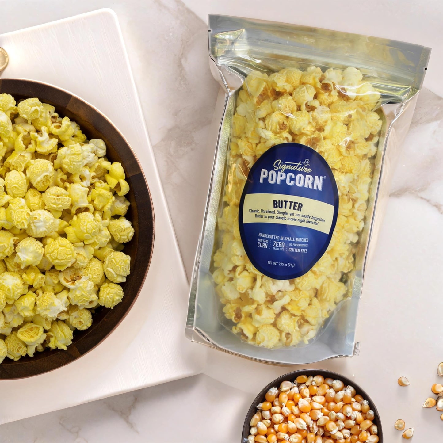 Signature Popcorn, Butter Popcorn Snack, 3-Pack Large Resealable Bags, Gourmet Popcorn, Gluten-Free, Non-GMO, Classic Movie Theater Flavor, Made