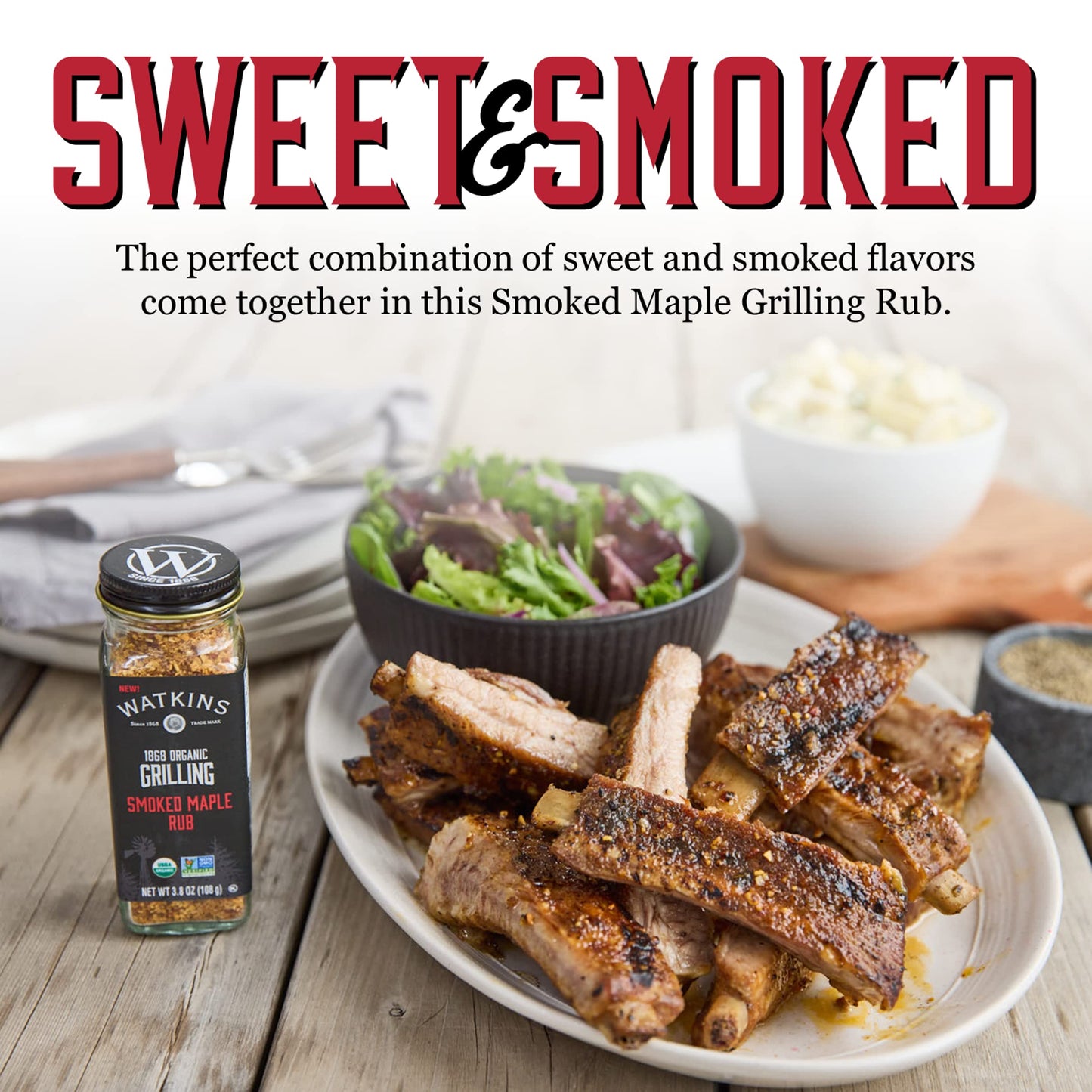 Watkins Organic Grilling Smoked Maple Rub, Non-GMO, Kosher, 3.8 Oz, 1-Pack