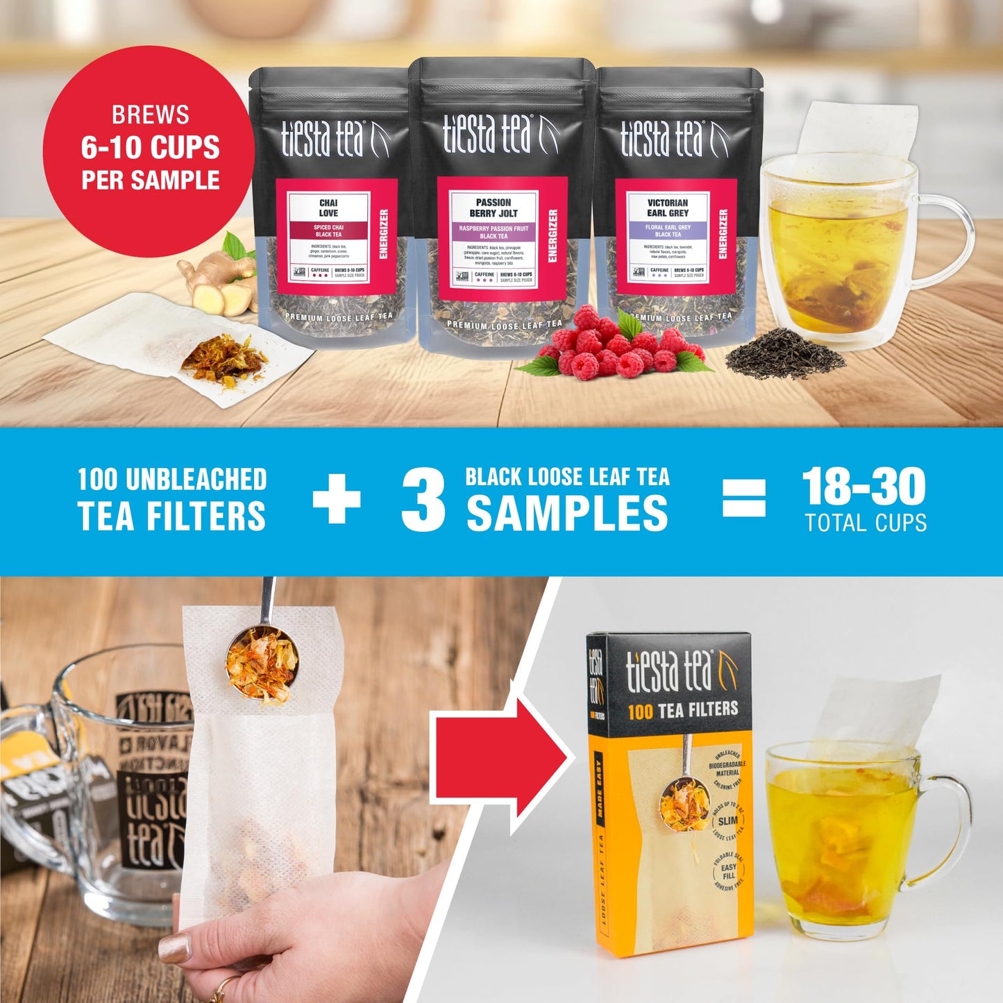 Tiesta Tea - Black Tea Starter Kit, Loose Leaf, Premium Black Gift Set, High Caffeinated, Make Hot or Iced, Variety Pack with 3 Samplers & 100