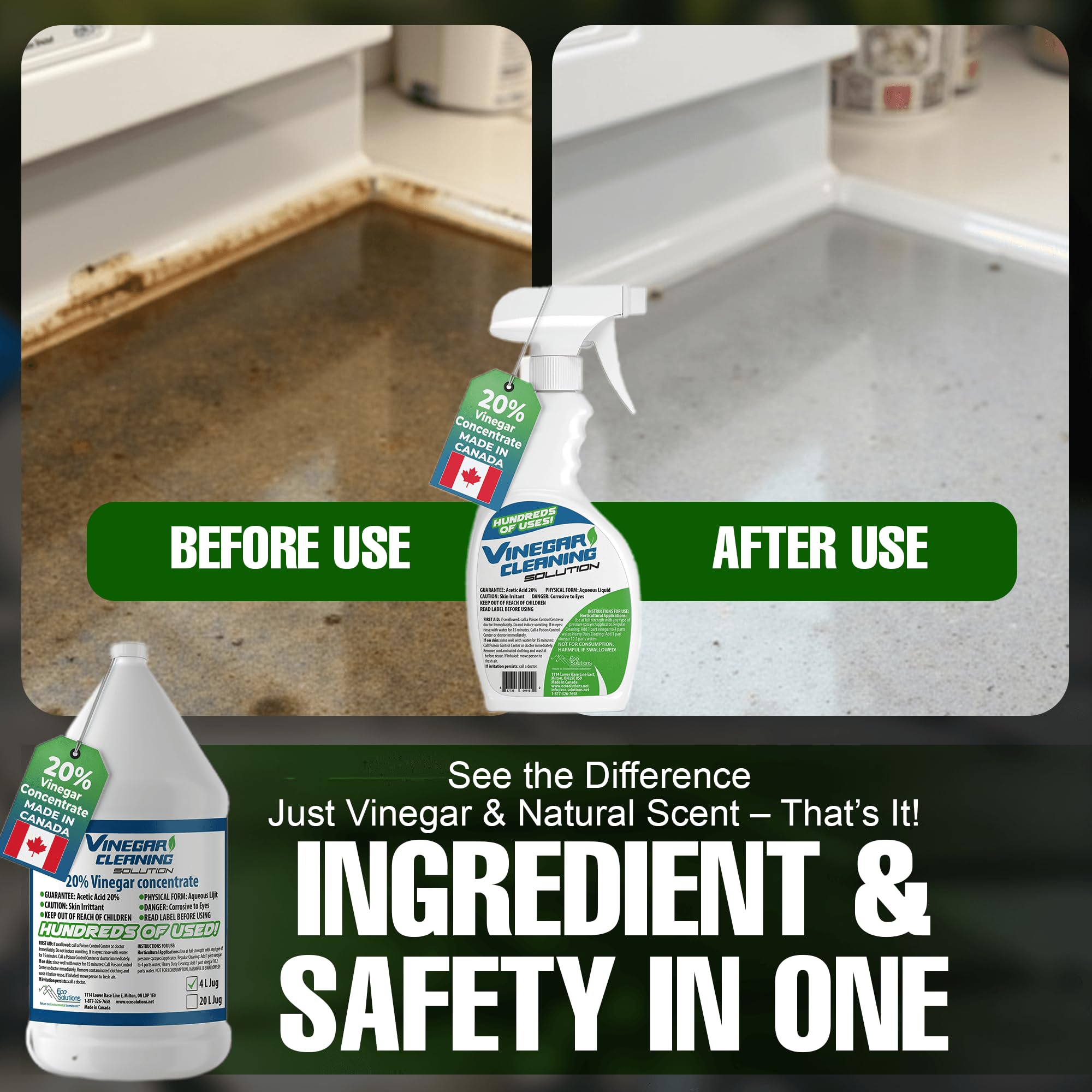 Eco Solutions Vinegar Cleaning Solution - all purpose household cleaner, 20% concentrated vinegar - 4 Litre Jug (1.06 gallons)