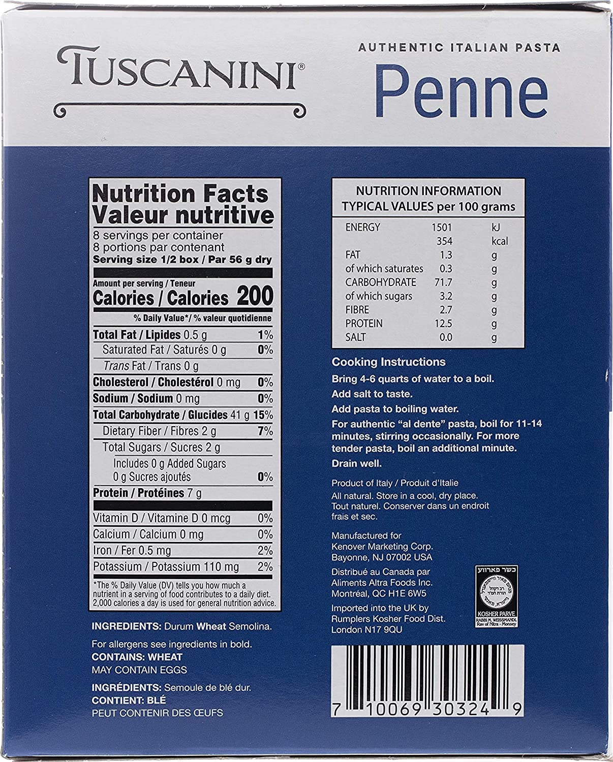 Tuscanini Authentic Italian Penne Pasta 16oz (4 Pack) Made with Premium Durum Wheat, Done in 11-14 Minutes