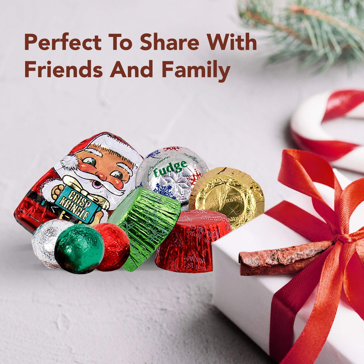 R.M. Palmer Christmas Mix, Bulk Bag of Fudge Bells, Santa Crisp Kringle's, Peanut Butter Cups, Chocolaty spheres, Holiday Themed Treats, Candy
