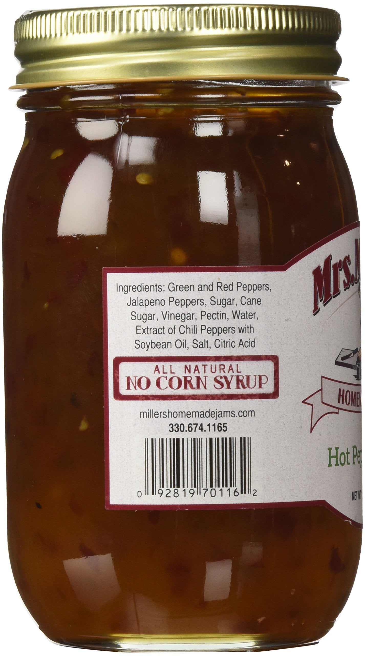 Mrs. Miller's Amish Homemade Hot Pepper Jelly - 18 oz (2 JARS)- Sweet & Spicy - Great Marinade!