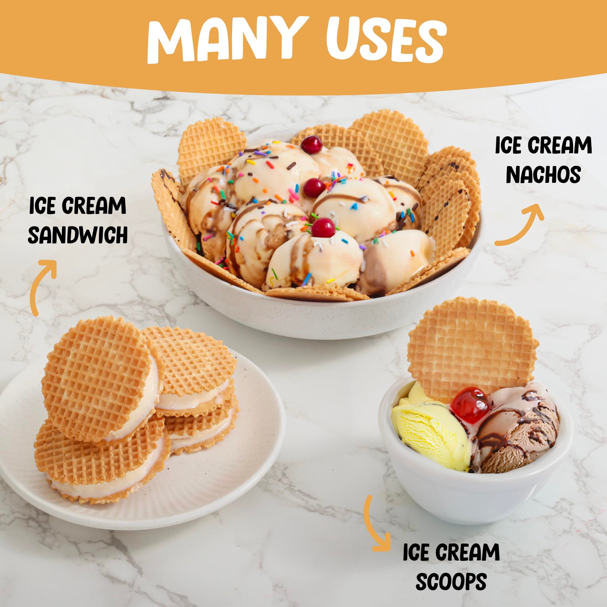 Waffle Cone Chips For Ice Cream Nachos - Round Waffle Chip - Round Wafer Cookies - Bulk Pack - 1,000 Chips
