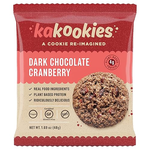 Kakookies A Cookie Re-Imagined, Dark Chocolate Cranberry (Box of 12 Cookies), Soft-Baked, Plant-Based, Dairy Free, Gluten Free, Vegan