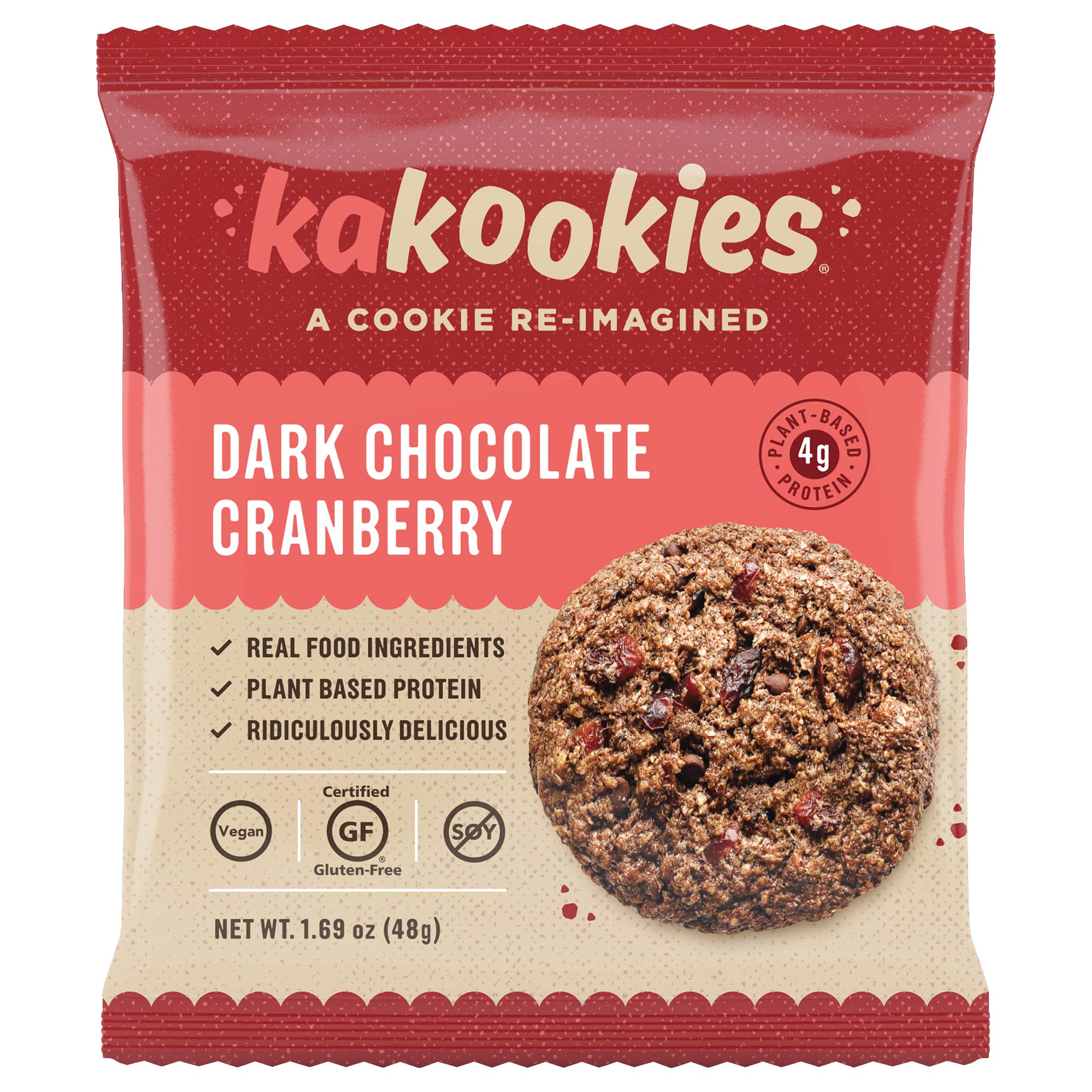 Kakookies A Cookie Re-Imagined, Dark Chocolate Cranberry (Box of 12 Cookies), Soft-Baked, Plant-Based, Dairy Free, Gluten Free, Vegan