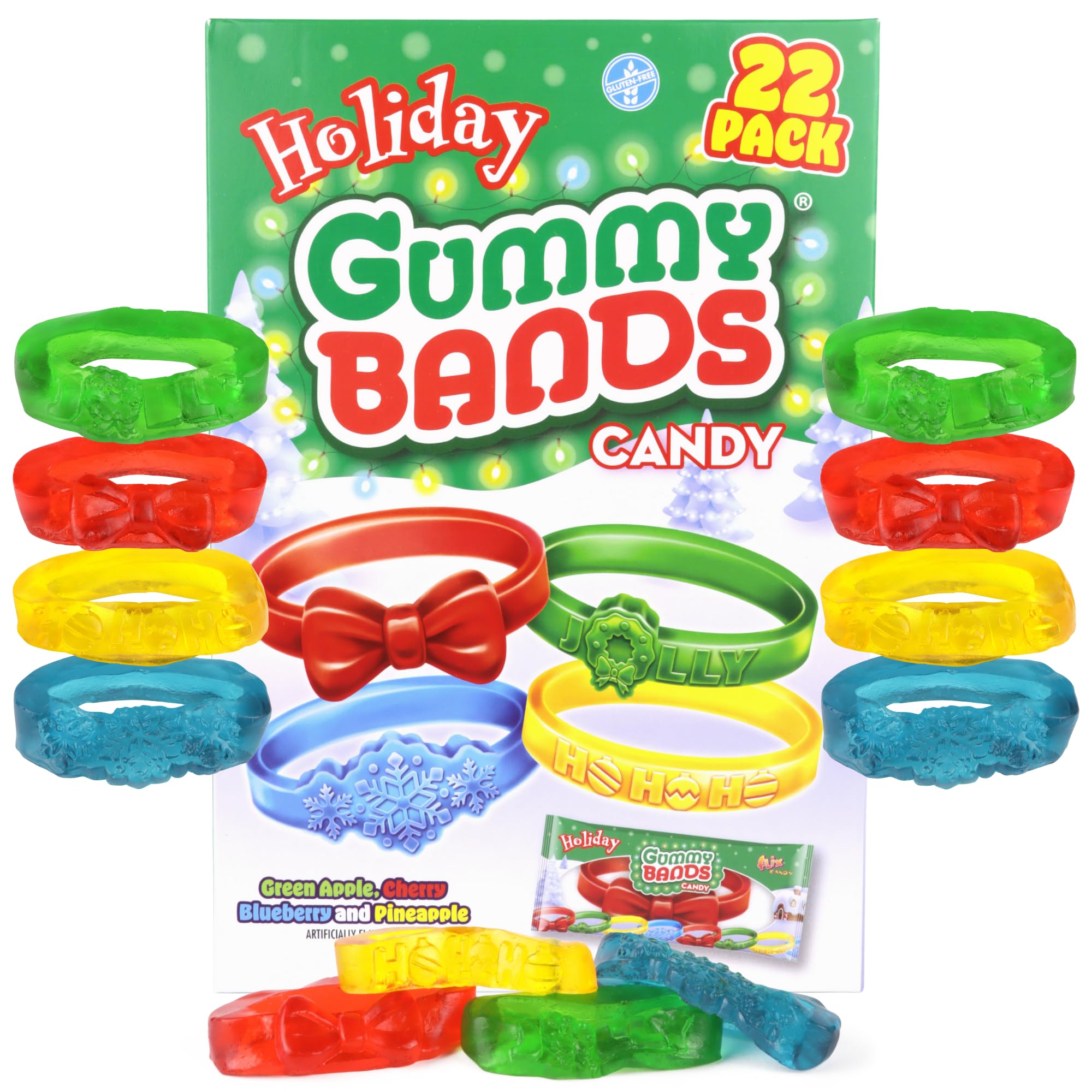 Christmas Gummy Candy, Individually Wrapped Edible Jewelry, Festive Stocking Stuffers or Party Treats, 22 Count 9.31 Ounces