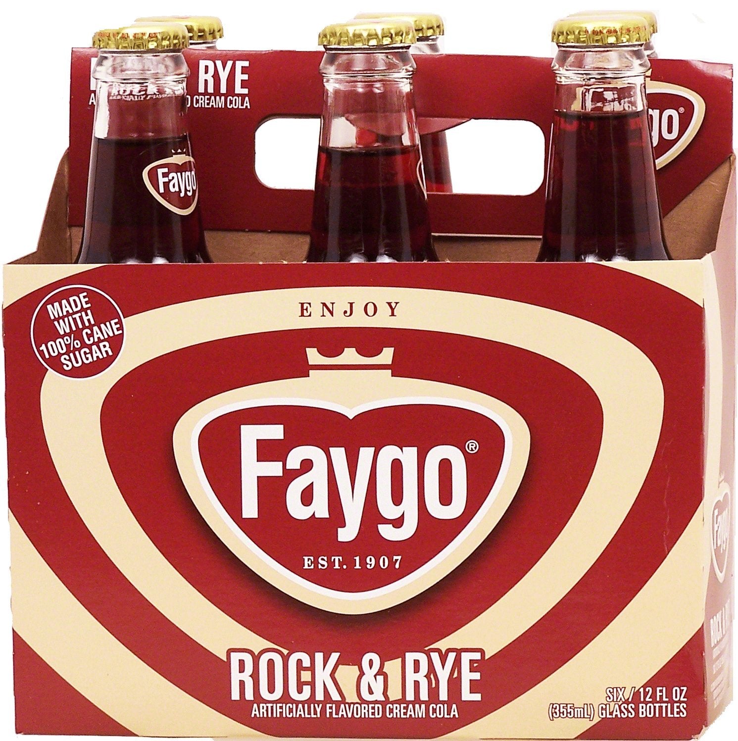 Faygo Rock & Rye flavored cream cola soda, made with 100% cane sugar, 12-fl. oz., 6-pack