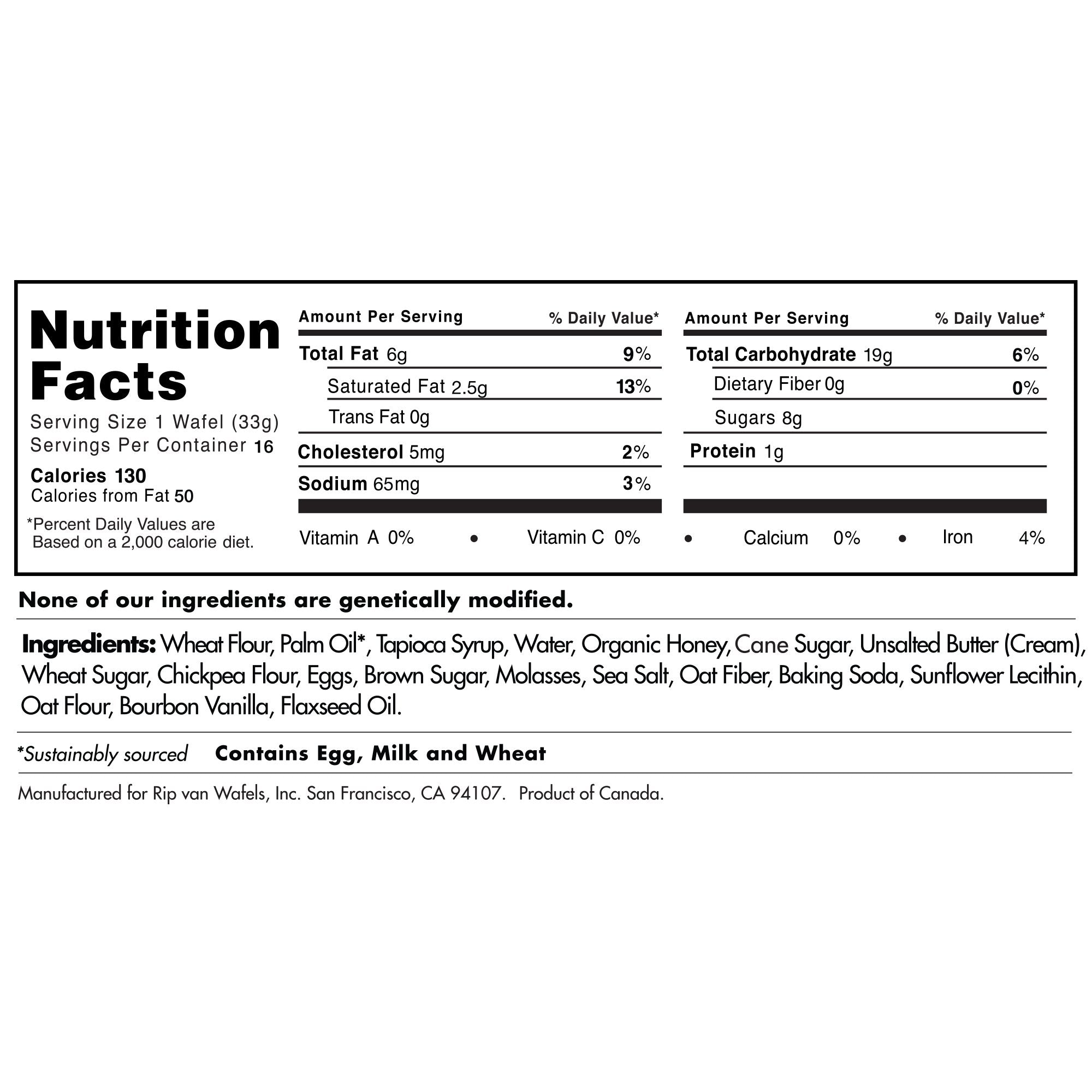 Rip Van Wafels Snack Wafels, Honey and Oats, 1.2oz, 16 Count