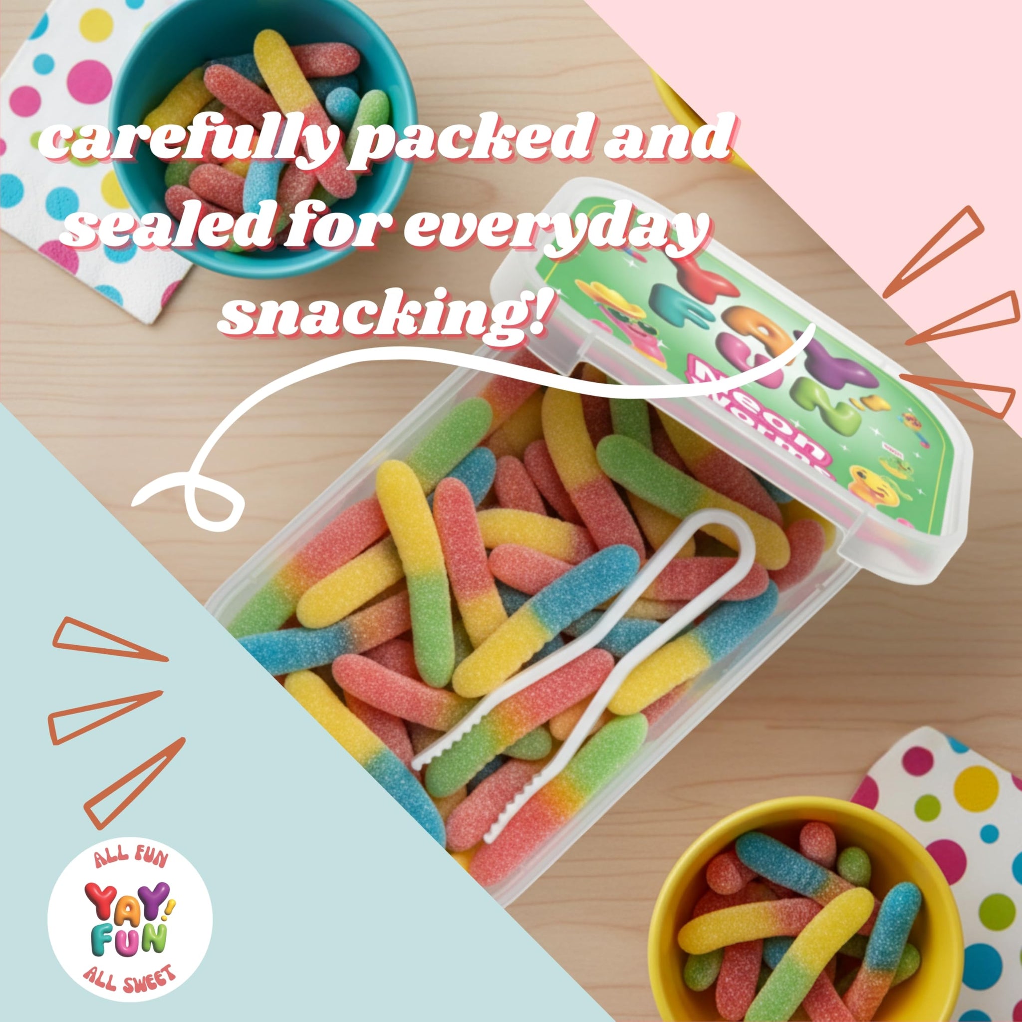 Halal Sour Neon Gummy Worms | 6 Pack Bundle (6x7 oz Tubs) | Chewy Sour Neon Color Worms | Resealable Tubs in Bulk with Display Box | Halal Bulk Sour